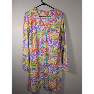 Ibkul Mesh Sleeve Vneck Dress Pastel Multicolor Large